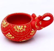 Handicraft Terracotta Modern Diya Elephant Red / Tealight / Tlight Holder